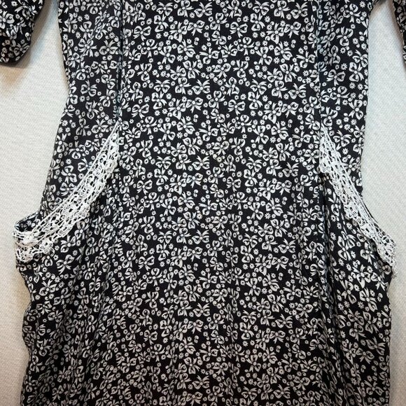 Vintage Panama Jill Women Floral Maxi Dress Size 11 Black Lace Collar Boho Retro - Picture 5 of 12
